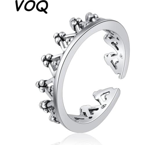 VOQ 925 Sterling Silver Crown Ring Open Ring Ladies Valentines Day Gift Engagement Jewelry Anniversary Ring
