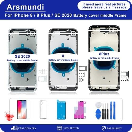 For iPhone SE 2020 8 8Plus Battery Back Cover + Middle Chassis Frame + SIM Tray + Side Key Parts Housing Case No Flex Cable