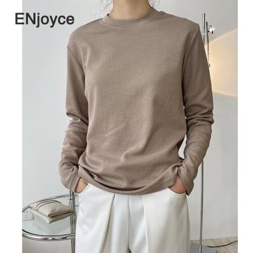 Women Long Sleeve T-shirt 2021 Spring Autumn Basic Black Tee Cotton Tshirt Female Tops Korean Style Casual Round Neck Clothes