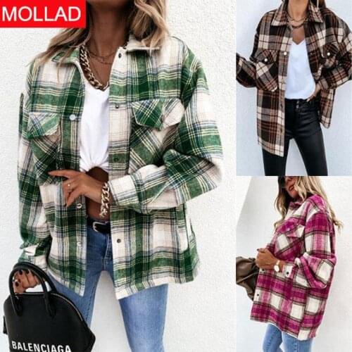 AliExpress Hot Sale Ins Internet Celebrity Autumn and Winter Loose Casual Retro Plaid Long Sleeve Shirt Jacket for Women