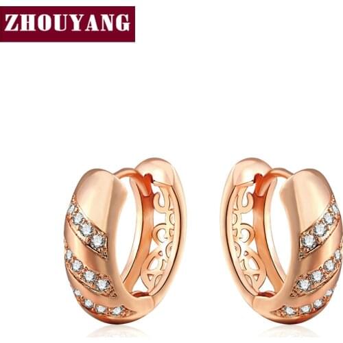 ZHOUYANG 2016 New Classic Design Rose Gold Color Cushion Cut Cubic Zirconia Wedding Party Hoop Earrings for Women Girl ZYE829