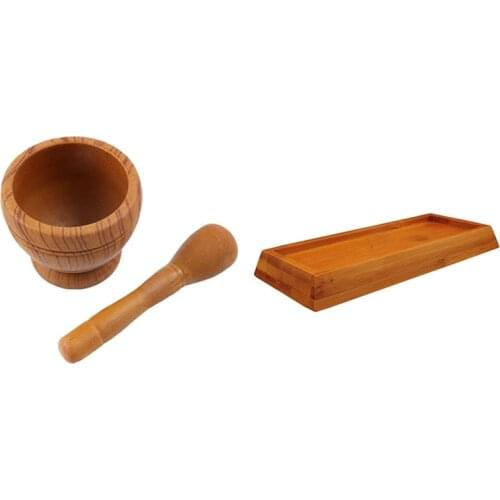 1SET Garlic Masher Garlic Jar Garlic Bowl Mashing Medicine Jar Yellowish Brown & 1Pcs Anti-Skid Knife Sharpener Bracket CNIM Hot