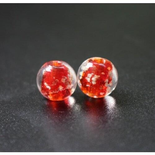 10PCS 10mm Luminous Lampwork glass beads &Shinning powder Red Color Loose beads for jewelry making