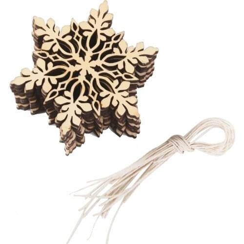 10pcs Sharp Hexagonal Wooden Snowflake Hanging Ornament Decoration Pendants With String Christmas Tree Hanging Decor