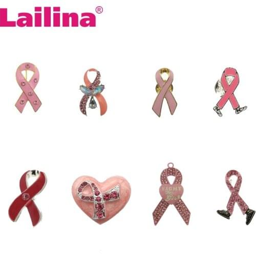 100pcs/lot Pink enamel Ribbon Series Breast Cancer Awareness Brooch Pin