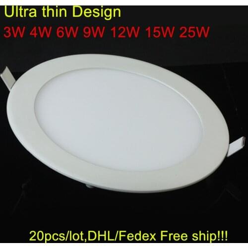 20pcs Ultra thin led down light lamp 3w 4w 6w 9w 12w 15w 25w led ceiling recessed grid downlight slim round panel light
