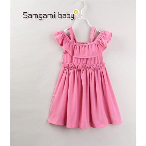 2017 Children Girls Summer Princess Dress Pink Ruffles Shoulder Fashion Dresses Mother Parent Clothes