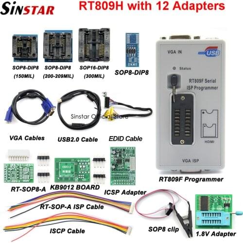 2020 Hot sell RT809F ISP LCD Programmer +12 Adapters SOP8 IC Test Clip+SOP8/TSSOP8 Adapters KB9012 Board