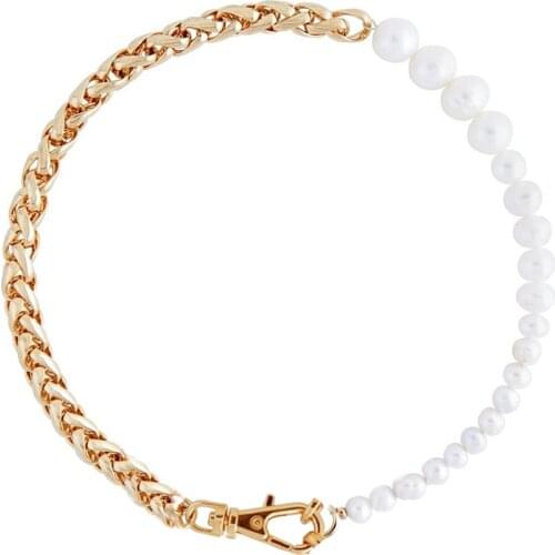 2021 handmade jewelry wholesale creative half chain half pearls bijoux Statement Freshwater Pearl AWEIGH NECKLACE for women