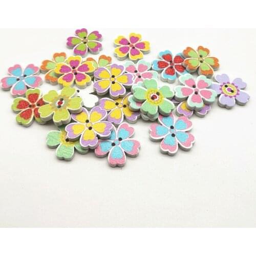 50pcs 18mm Multi Mixed Wood Flower Buttons Sewing DIY Craft Bontons Embellishments Scrapbooking Cardmaking