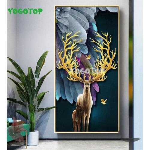 5D DIY Diamond Painting large size art, feather Elk Animal cross stitch full square round diamond mosaic embroidery YY5362