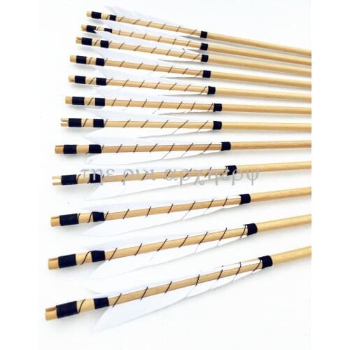 6/12/24pcs 32inch Handmade Turkey Feathers Wood Target Arrows With Bullet Tips