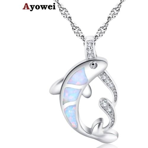 Ayowei simple design fish-shaped silver plated stamped white opal necklace pendant fashion high-end wedding gift OP831A