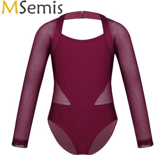 Long Sleeves Ballet leotards for girls Gymnastics Leotard Dance ballerina dress kids Cutout Back Mesh Splice Jumpsuit turnpakje