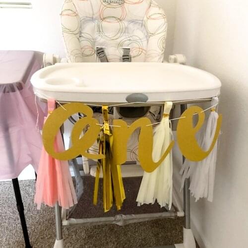 Gold Glitter ONE Banner for Baby Boy Girl One Year Older 1st First Birthday Party High Chair Decoration Supply I'm One 1 Year