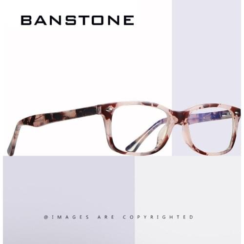 BANSTONE TR90 Women Sexy Vintage UV400 Square Glasses Frame Computer Gaming Clear Lens Anti UV Blue Light Rivet Eyeglasses