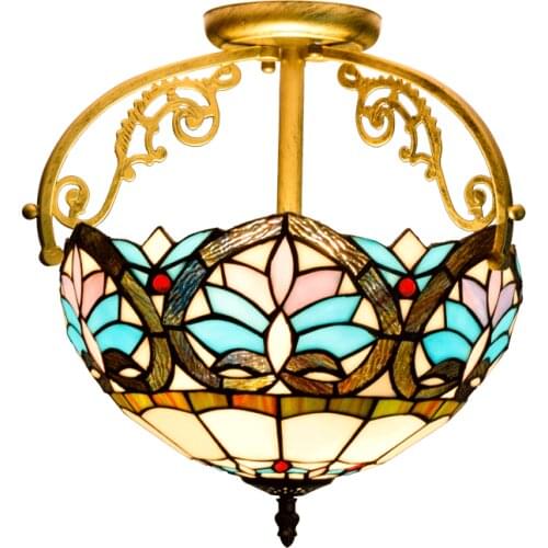 Baroque Tiffany Ceiling Lamp for Balcony Foyer Aisle Entrance Vintage Colorful Glass 34cm Light 1157