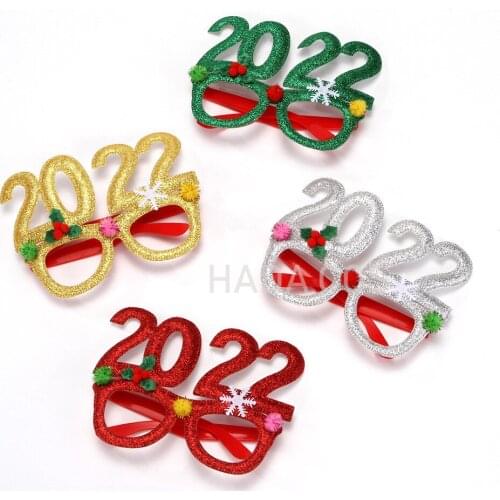 Glitter Christmas Glasses Decoration 2022 Holiday Glasses Frame Christmas Home Decorations New Year Gifts Navidad Cute Funny Cos