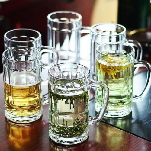 Household glass super large beer cup with handle glass large draft beer cup large drinking glass milk cup