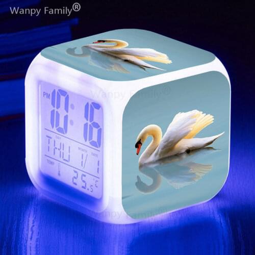 Very Nice Swan Alarm Clock 7 Color Changing Multifunctional Digital Clock Kids room LED Night Light Flashing Electronic Watch