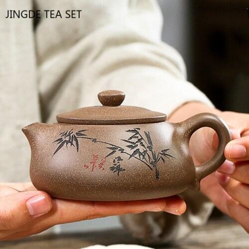 Yixing Tea Pot Bamboo Leaves Purple Clay Teapot Beauty Kettle Raw Ore Section Mud Handmade Teaware Chinese Tea Ceremony 230ml