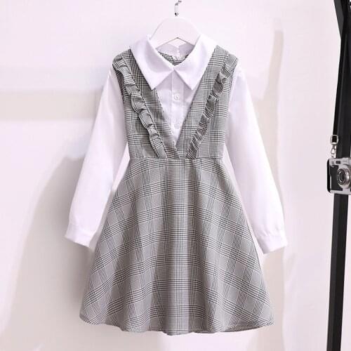 Long Sleeve Baby Girls Dresses Preppy Style Cotton Kids Clothes for Children Outfits Cute Ruffles Patchwork Teens Clothing Robe
