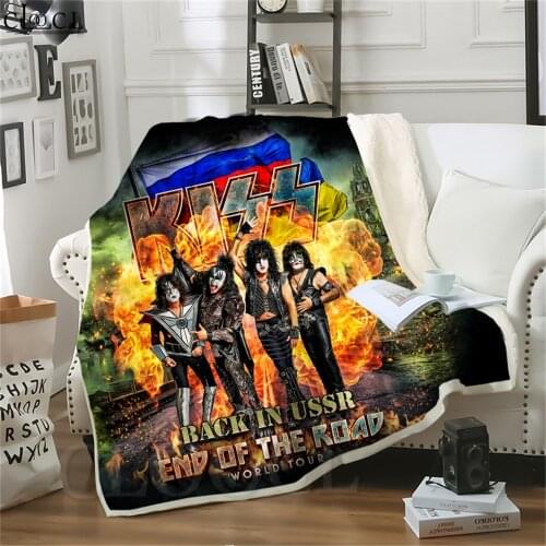 Double Layer Blankets for Beds KISS Rock Band 3D Blanket Kids Thick Quilt Bedding Cover Travel Office Fashion Throw Blankets