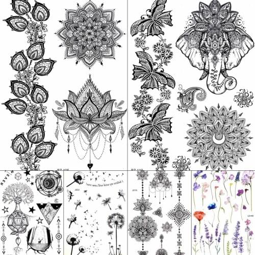 GoldOcean Mandala Henna Flower Waterproof Fake Tattoos Stickers Women Girls Lace Arm Genesha Tattoo Temporary India Tribe Custom