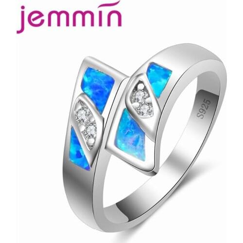 Natural Stone Blue Fire Opal Ring Wholesale Retail Fashion for Women Engagement Promise Jewelry Rings Dropshipping