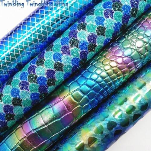 Mermaid Glitter leather, Iridescent Hearts Embossed Diamonds Synthetic Leather For Bow A4 21x29CM Twinkling Ming KM274