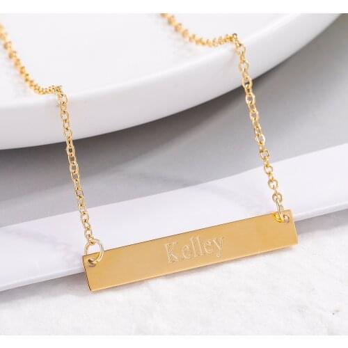 Personalized Name Necklace Custom Bar Date Pendant Stainless Steel Engraving Pendant For Men Women Jewelry Gift