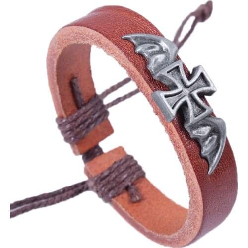 Hot New Fashion Vintage Leather Rope Chain Cross Wing Charm Leather Bracelets For Women Bracelet Man Pulsera sieraden