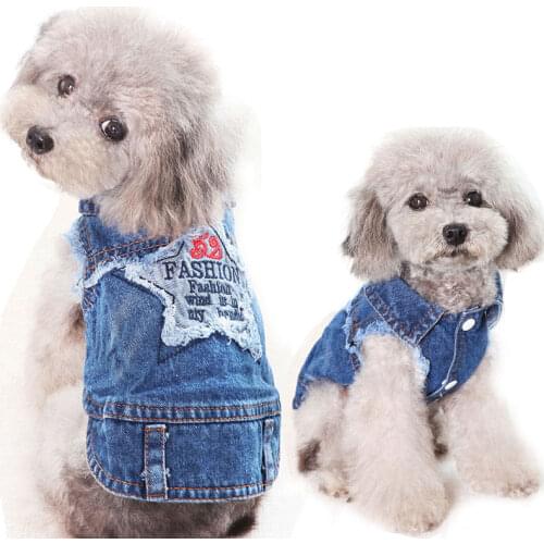 Fashion Pet Clothes Dog Jeans Jacket Cool Denim Coat Medium Small Dogs Vest Cowboy Puppy Blue Vintage Washed Costume 10A