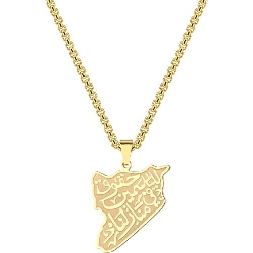 Kinitial Fashion Syria map pendant Necklaces with arabic Jewelry Men& Women Stainless Steel Map Choker Jewelry Gift