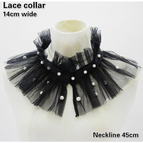 Trendy Pleated Lace Beaded Ladies Shawl Doll Fake Collar Applique DIY Clothes Sewing Travel Shopping Business Leisure Decoration