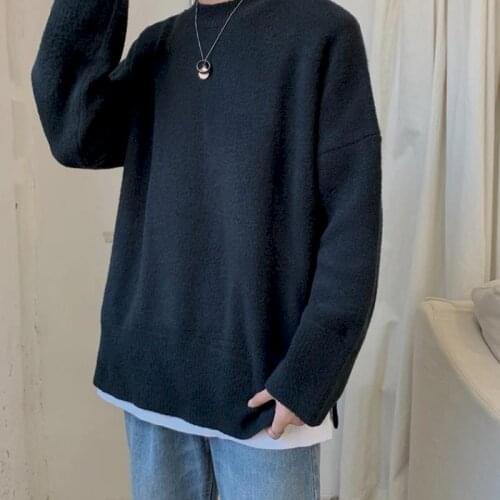 Hong Kong Style Knit Sweater Male New Trend Autumn Winter Korean Student Loose Simple Basic Men Bottoming Pullover Clothes