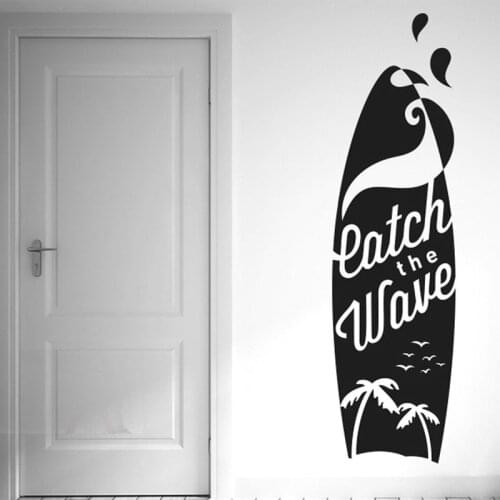 Catch The Wave Surf Board Wall Stickers Vinyl Art Decals Coco Seagull Silhouette Sports Decal For Bedroom Waterproof 3YD31