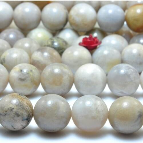 Natural Ocean Fossil Coral Agate Smooth Round Loose Beads Wholesale Gemstone Semi Precious Stone Bracelet Diy Jewelry Making 15"