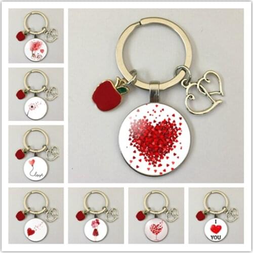 New Sweetheart Love Forever Keychain Glass Round Photo Glass Cabochon Apple Love Pendant Keychain Jewelry Gift