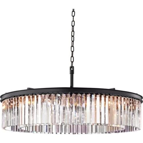 Retro American R Crystal Pendant Light Black Iron For Dining Room Restaurant Bedroom Study Room Living Room LED E14 bulbs