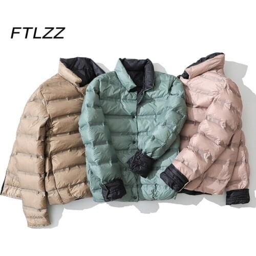 Women Double-sided Wear Down Jacket Autumn Winter Single-breasted Short White Duck Down Jacket Female Warm Snow Wear Parkas