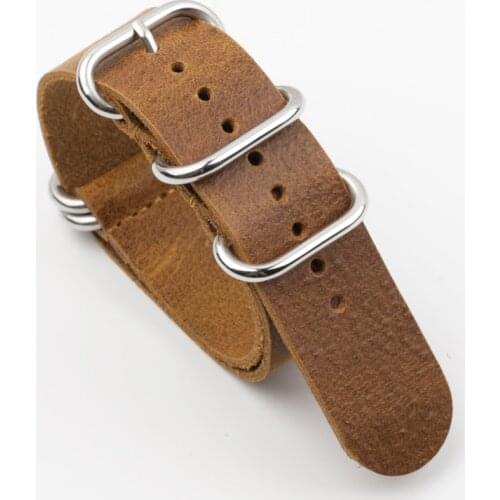 Onthelevel Genuine Leather Zulu Watchband Leather Nato Strap 20mm 22mm Watch Strap Brown Wristband Accessories #C