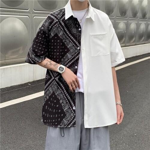 Cashew Flower Harajuku Port Style Shirt Mens Summer Thin Retro Shirt Short Sleeve Hip Hop Japanese Trend Couple Flower Clothing