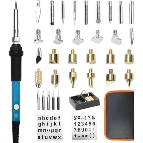 60W Carving Pyrography Pen Kit Portable Adjustable Temperature Soldering Iron Wood Burning Kit 110V 220V Welding Repair Tools