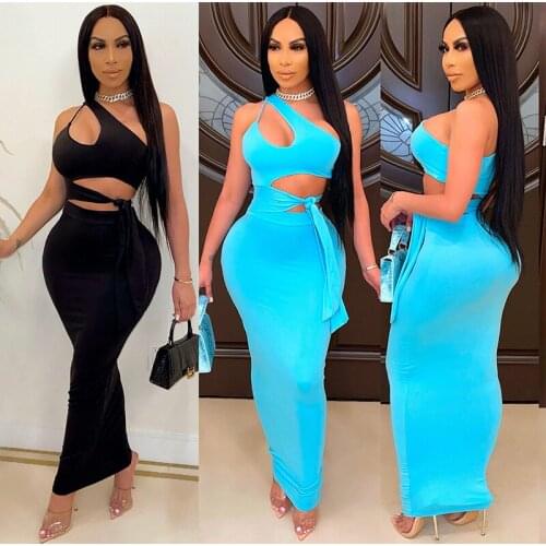 ZKYZWX Sexy Bandage Hollow Out Dress Summer Vacation Outfits for Women Party Clubwear Off Shoulder Dress Night Club Maxi Dresses