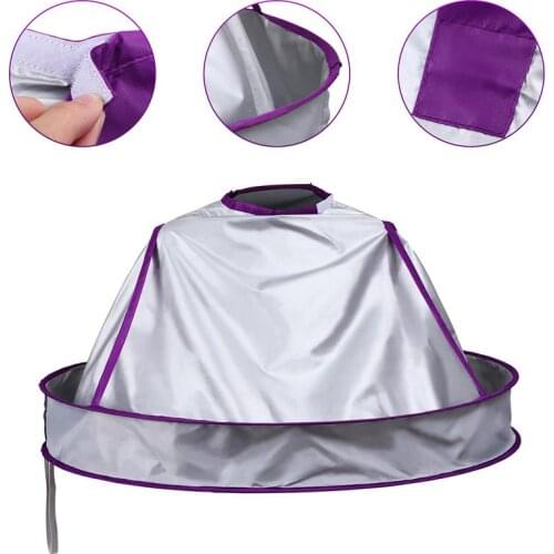 Minkissy Hair Cutting Cloak Foldable Umbrella Shaped Water Resistant Shawl Hairdressing Haircut Cape for Home Barber Shop (Purpl