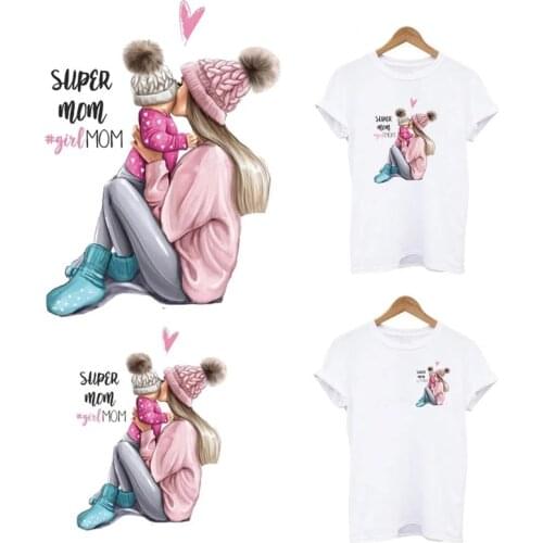 Heat Transfer Patch Super Mom Baby Girl On Clothes Iron-On T-Shirt Hoodies Cute Thermo Sticker For Clothing Applique Decoration