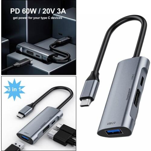 Slim USB C to Display Multiport Adapter 480Mbps USB-C Charging Port 60W PD Charger for MacBook Pro Laptop Tablet