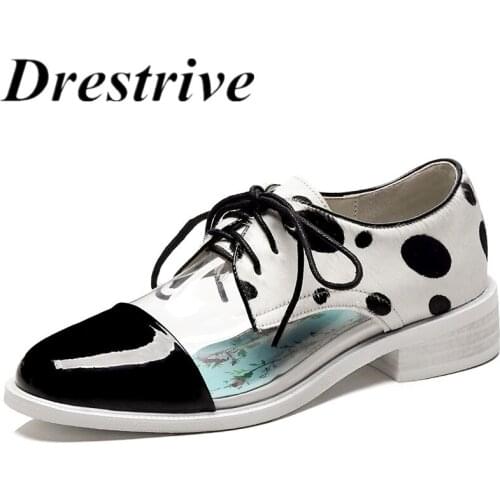 Drestrive Women Pumps Patent Leather Lace Up Patchwork Round Toe 2021 Summer Casual Shoes Low Heels Horse Hair Size 43