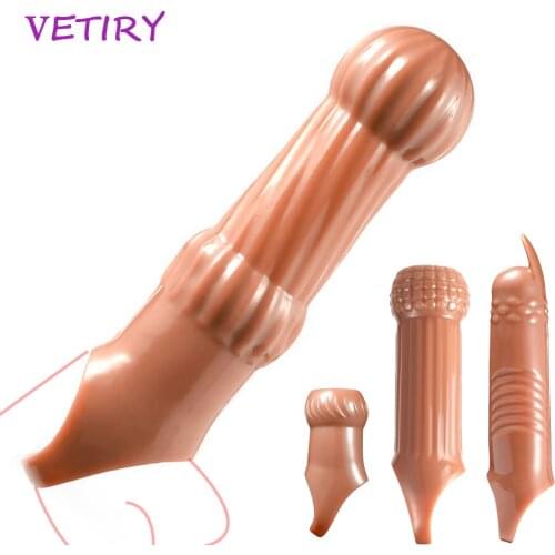 VETIRY Penis Extender Sleeve Adult Products Cock Rings Delayed Ejaculation Penis Enlargement Reusable Condom Sex Toys For Men